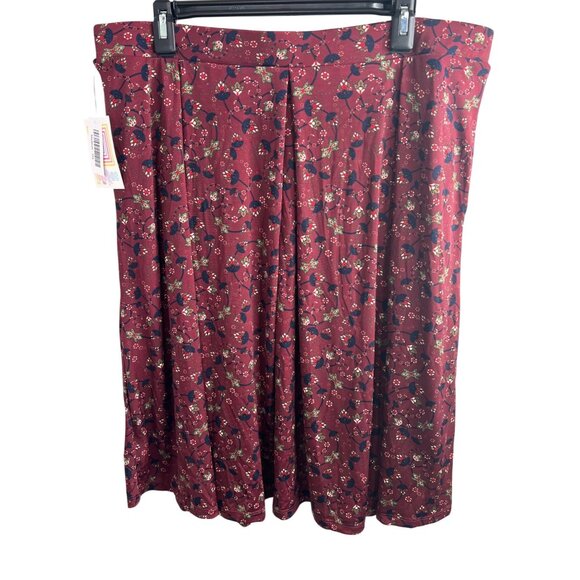 LuLaRoe Madison Burgundy Floral Print Pleated Midi Skirt 3XL - Picture 3 of 11